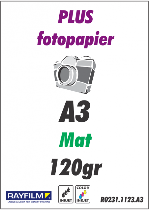 onderschrift Gemoedsrust Kiwi Rayfilm R0231.1123.Q.A3 Mat inkjet fotopapier 120gr waterbestendig 297x420  mm - 1 per blad - 400 etiketten per doos van 400 vel