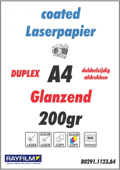 Hol lettergreep ongerustheid Rayfilm R0291.1123.A Dubbelzijdig Glanzend voor kleuren Laser 200gr 210x297  mm - 1 per blad - 100 etiketten per doos van 100 vel